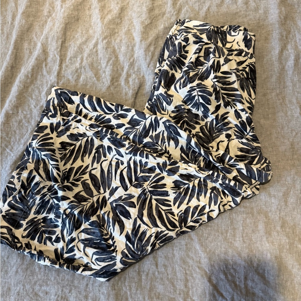 Mango Pleated Linen Wide Leg Pants, Leaf Pattern - Picture 3 of 6